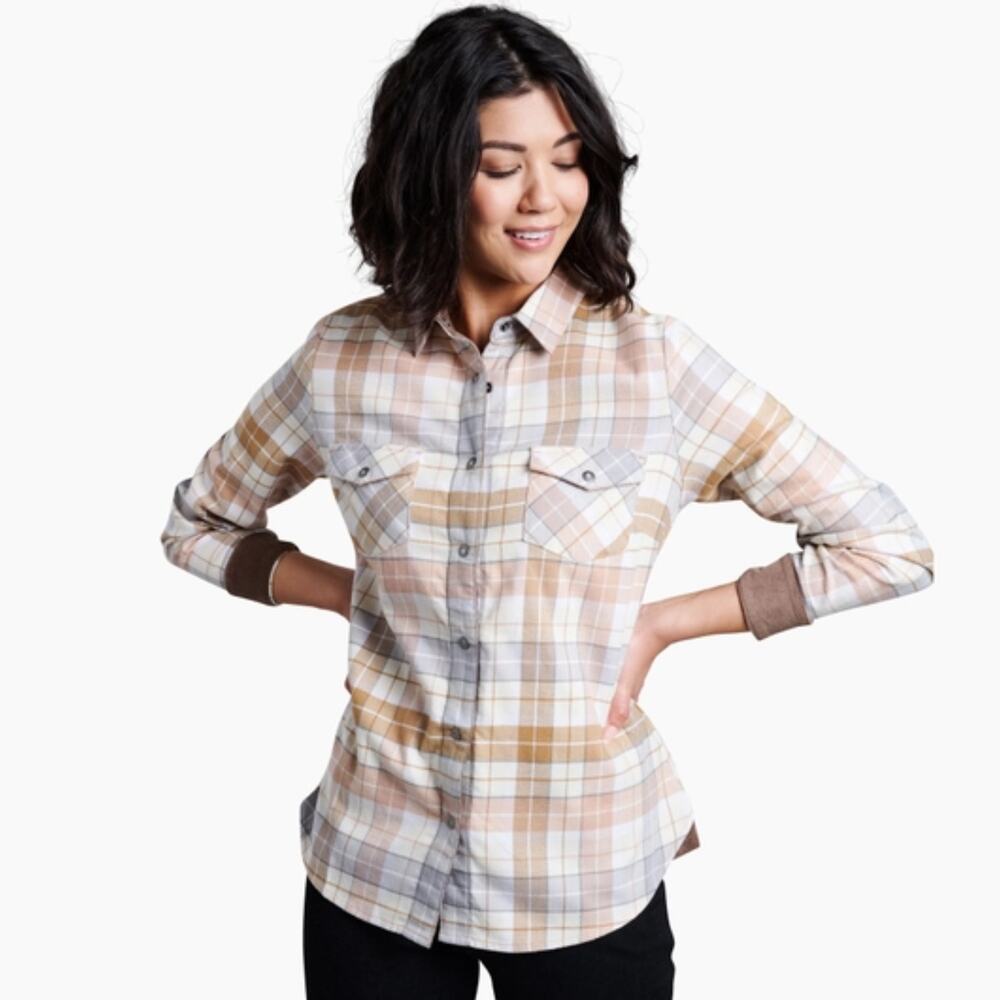Kuhl Tess Flannel Plaid Long Sleeve Button Down Shirt Rose Quartz Size Large